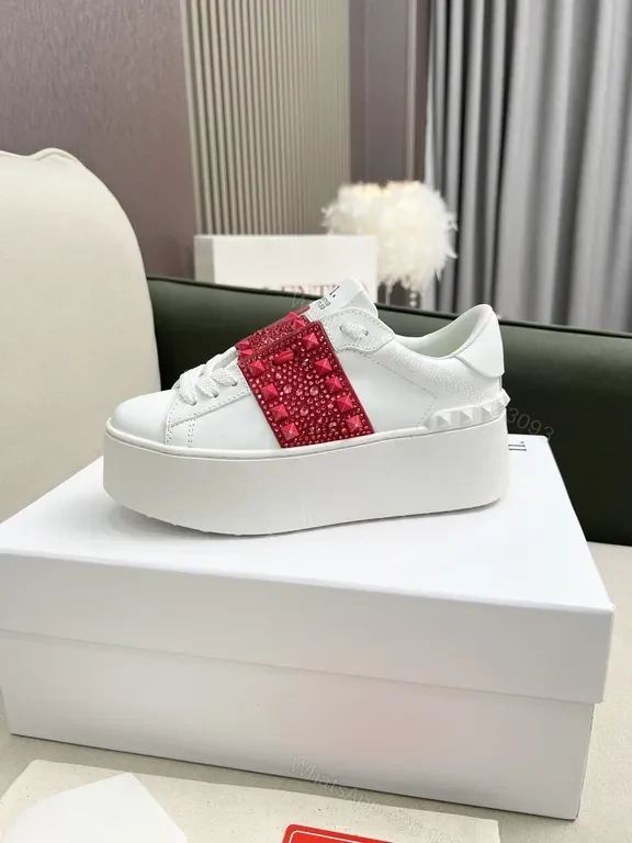 View 4 of Bold White Leather Sneaker Pink Strap Luxe Comfort Sneakers