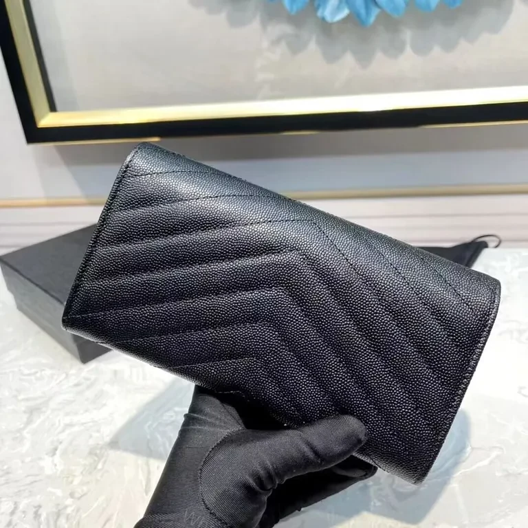 View 2 of Compact Black Envelope Wallet with YSL Hardware
