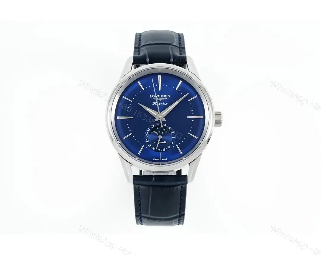 Longines Classic Flagship Blue Dial Moon Phase Automatic Watch with Leather Strap — view 1