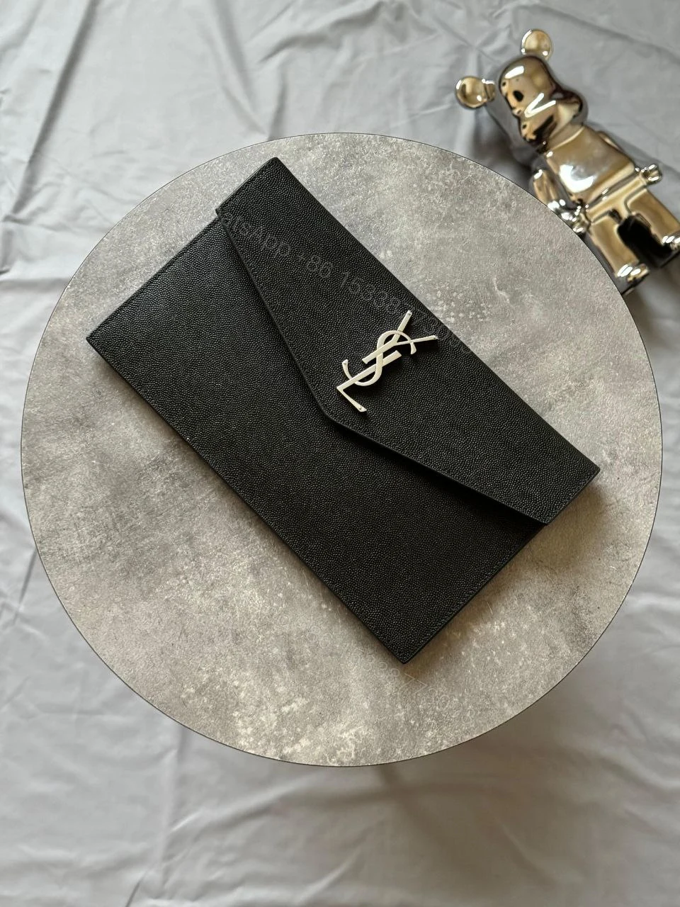 View 3 of Saint Laurent Uptown Grain de Poudre Leather Clutch