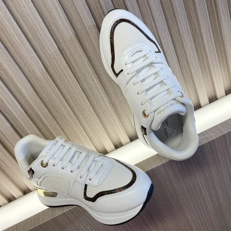 View 6 of White Leather Chunky-Detail Sneaker with LV Motif - Modern Luxury Sneaker