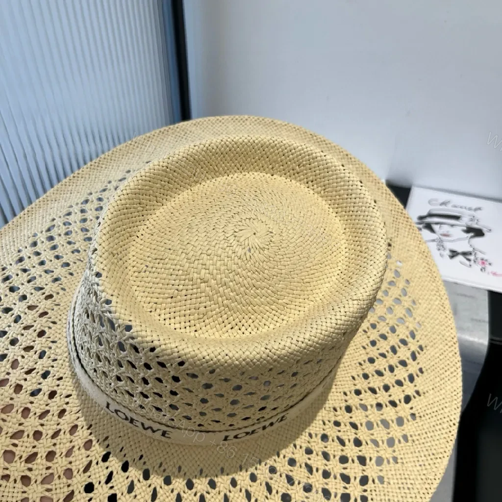 View 8 of Lux Straw Hat with LOEWE Band, Breathable Open-Weave Style