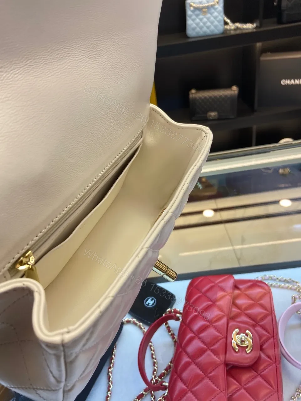 View 5 of Chanel Handle Charm Like Auth Handbags Lock Gold Demi White 20x12cm