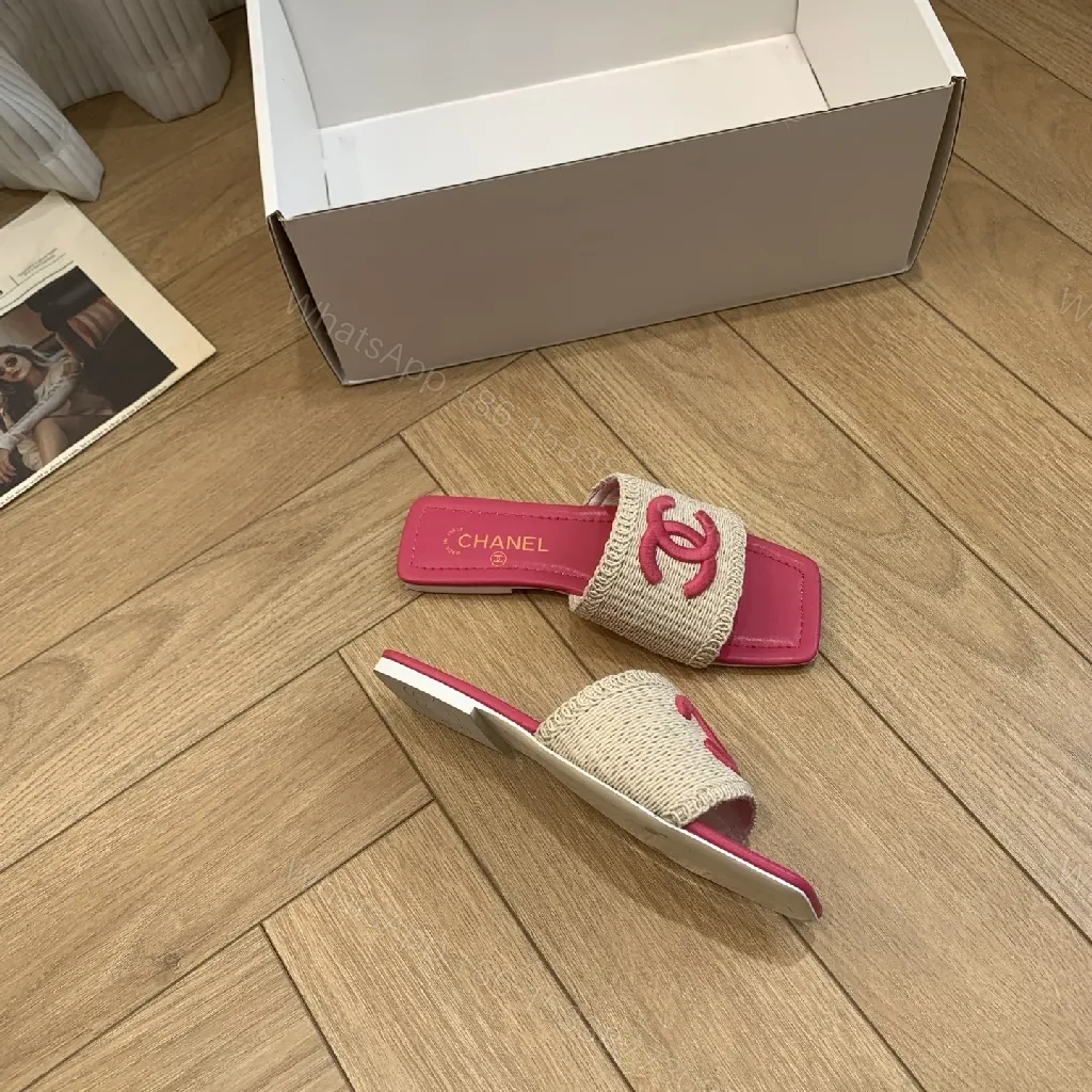 View 8 of Patterned Texture Slip-Ons: Bold Pink Footbed, Woven Strap Slides