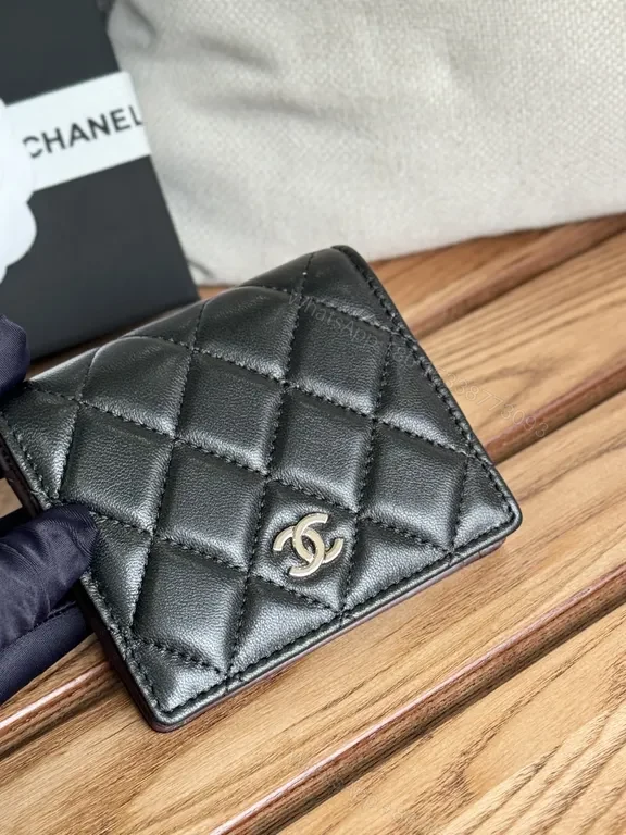 View 3 of Black + Calfskin + Quilted + Interlocking CC hardware + Wallet