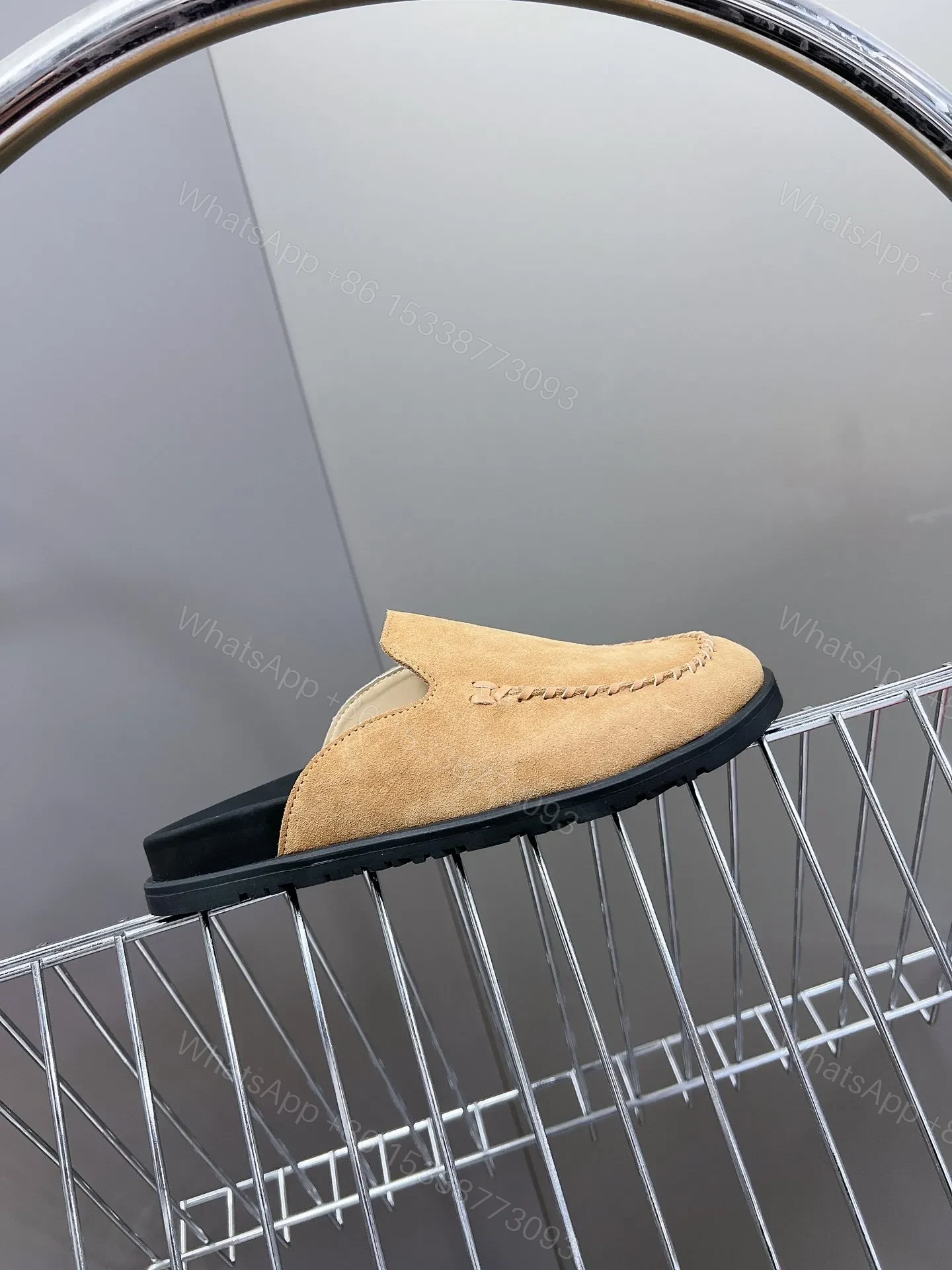 View 2 of Hermes Women Tan Suede Slip On Mules
