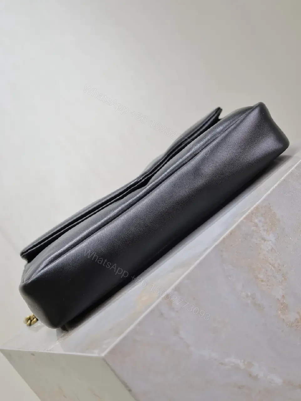 View 5 of Chic Black Leather Satchel with Gold Logo Hardware