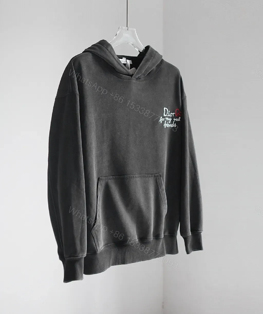 View 4 of Charcoal Hoodie – Twill Embroidered Luxe Sweatshirt