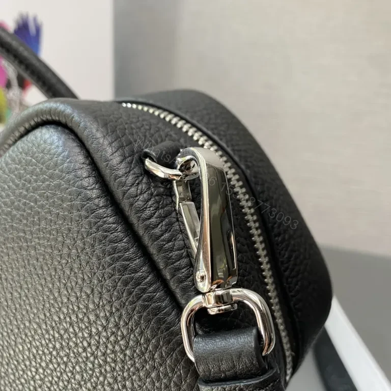 View 9 of Prada Black Mini Top-Handle Bag with Striped Strap