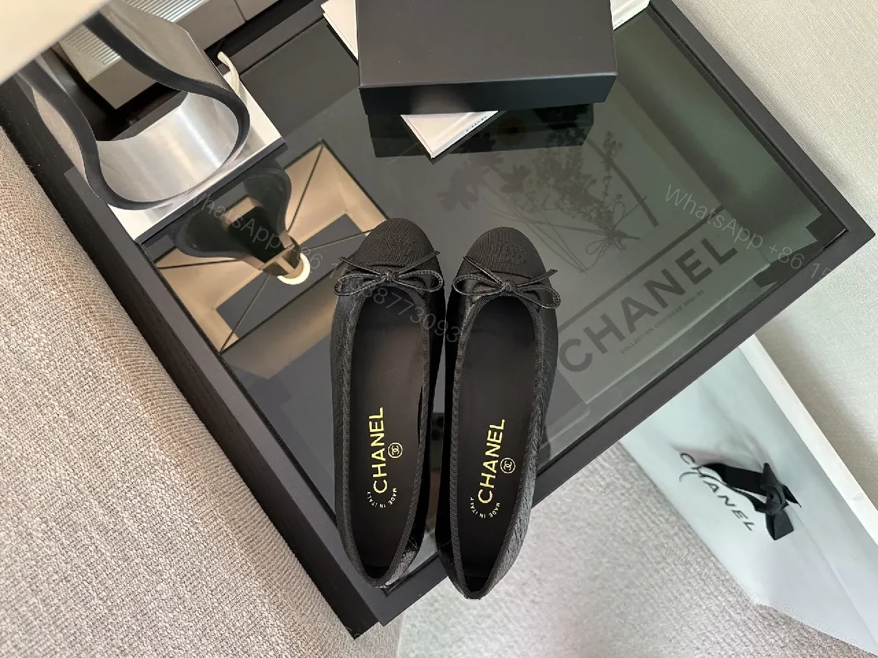 View 5 of Black Leather Bow-Detail Ballet Flats, Designer-Inspired Comfort