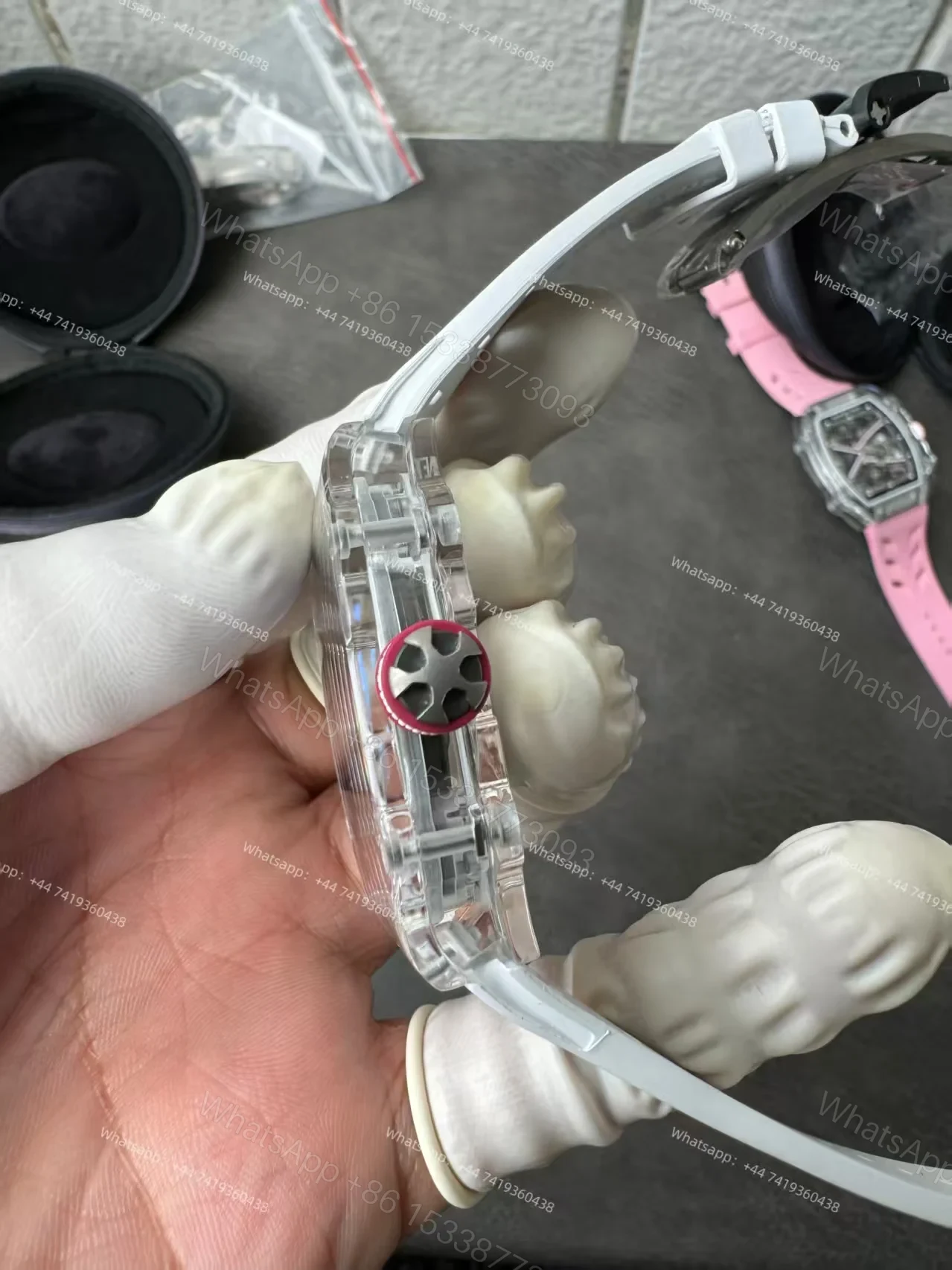 View 9 of Super Clone Richard Mille RM67-02 Sapphire Crystal Skeleton Tourbillon 1:1 Replica Watch with White Rubber Strap