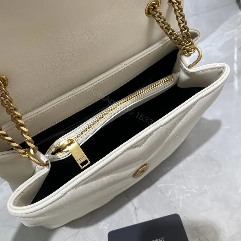 View 5 of White MatelassÃ© Shoulder Bag with Gold Chain - YSL Style Bag