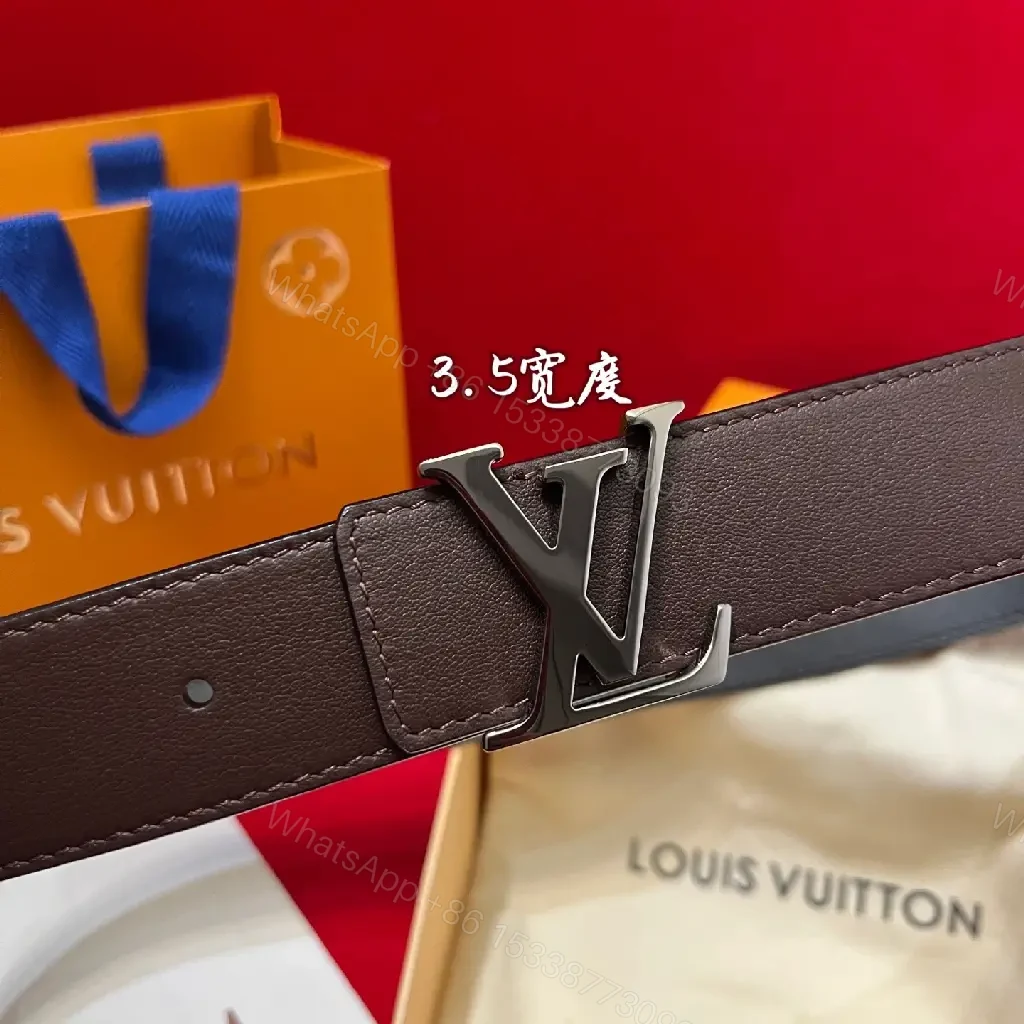 View 6 of Rich Brown Leather Belt with LV-Inspired Buckle