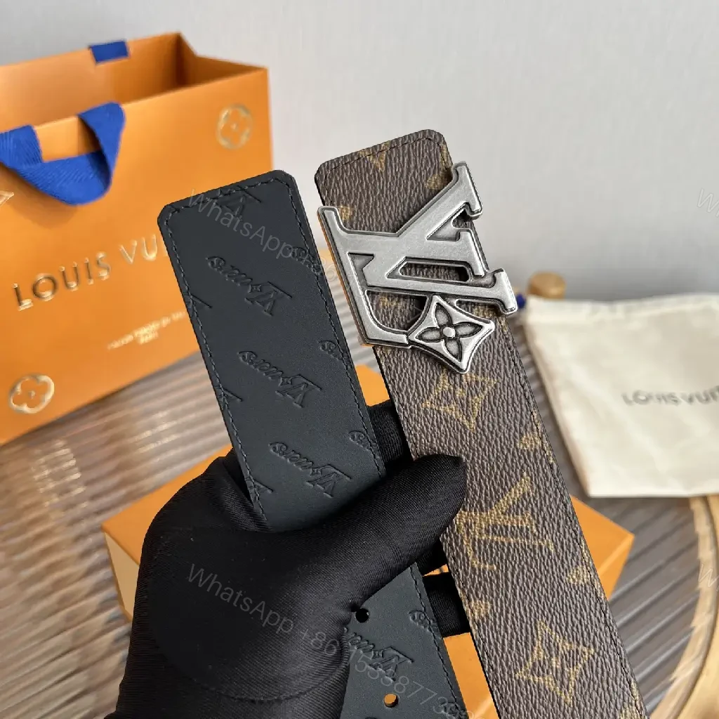 View 3 of Brown Canvas LV Monogram Belt with Oversized Buckle Belt