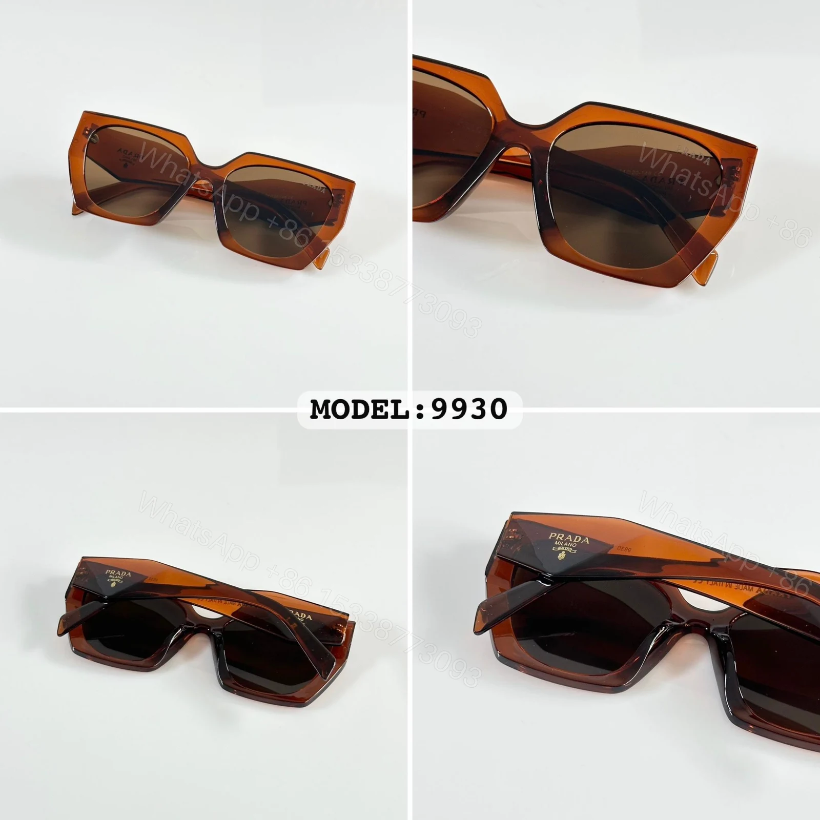 View 4 of Prada 9930 Brown Square Sunglasses Plastic Frame