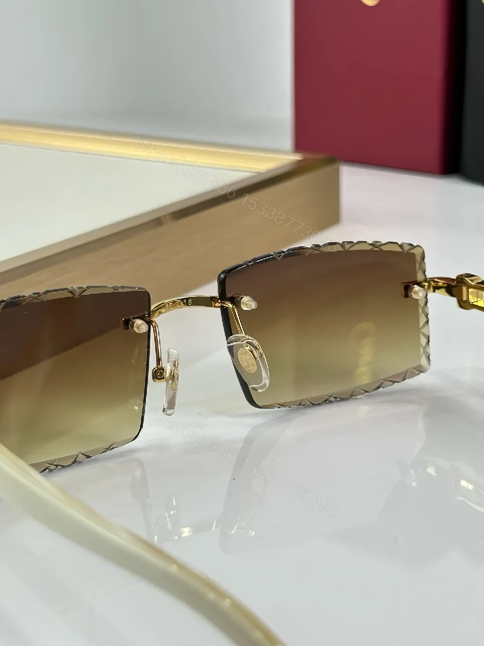 View 6 of Rimless Shield Sunglasses: Gold Accents, Luxury Minimalism