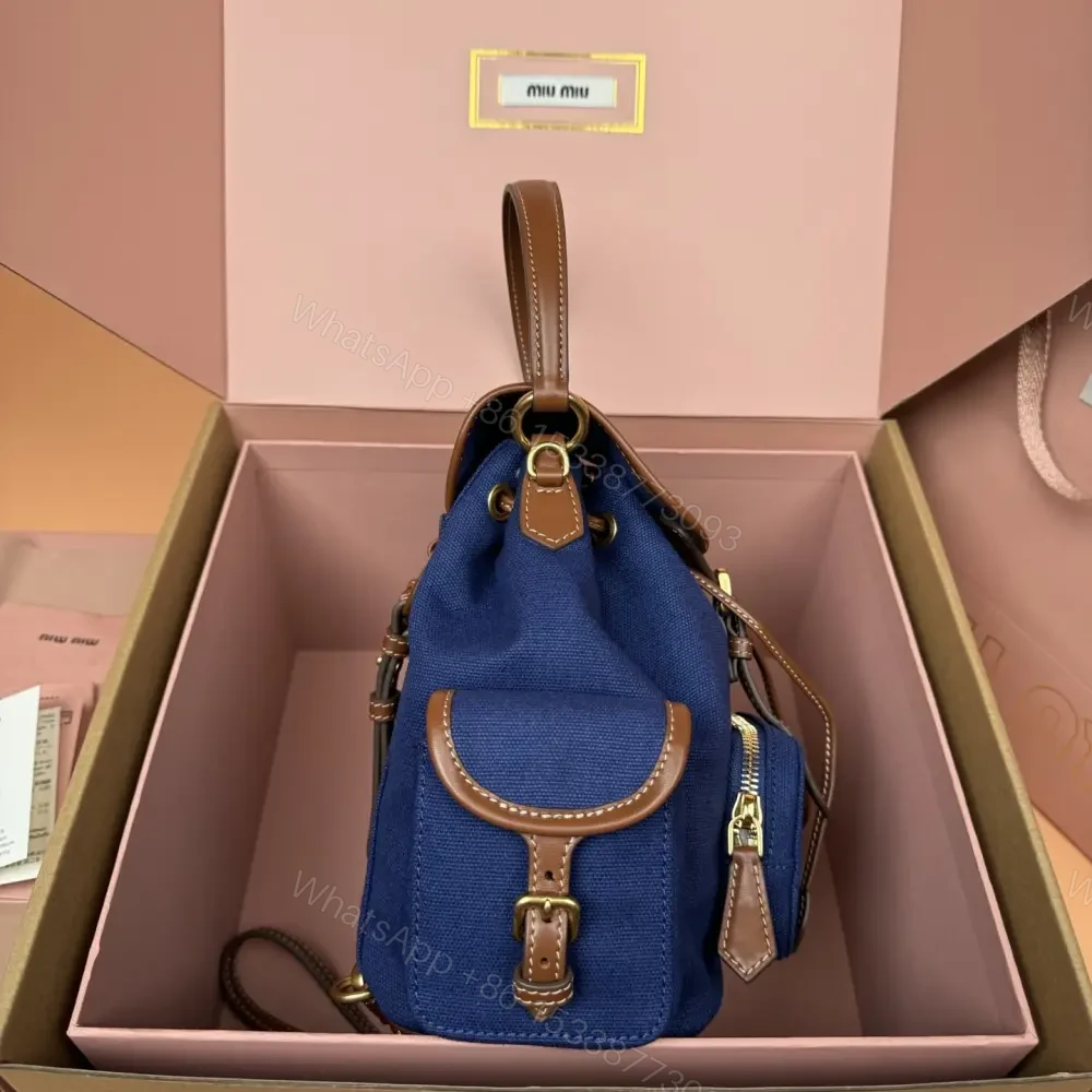 View 3 of 高仿miumiu*5BZ043棉質雙肩包藍色小號免檢版