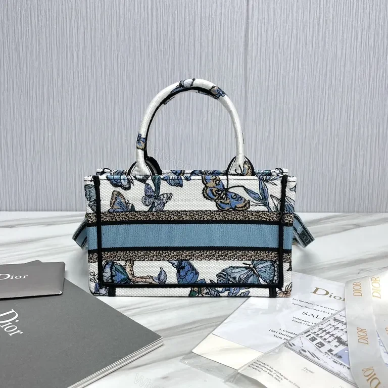 View 5 of Butterfly-Print Dior-Inspired Canvas Tote: Compact Luxury Carry