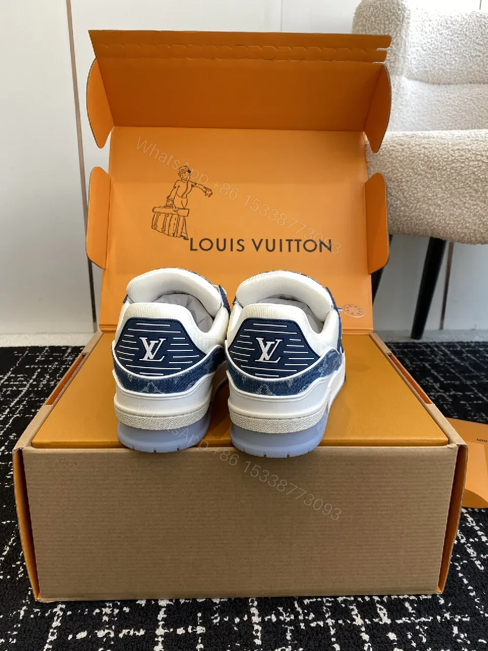 View 4 of Denim Luxe High-Tops: LV-Textured Comfort Sneakers