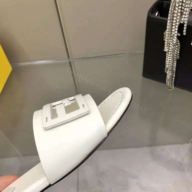 View 6 of White Leather Sliding Buckle Sandals â€“ Luxury Everyday Sandals
