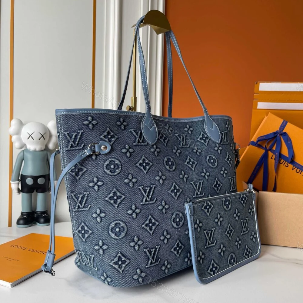 View 4 of Louis Vuitton Neverfull MM Bag Monogram Denim Blue 32Cm
