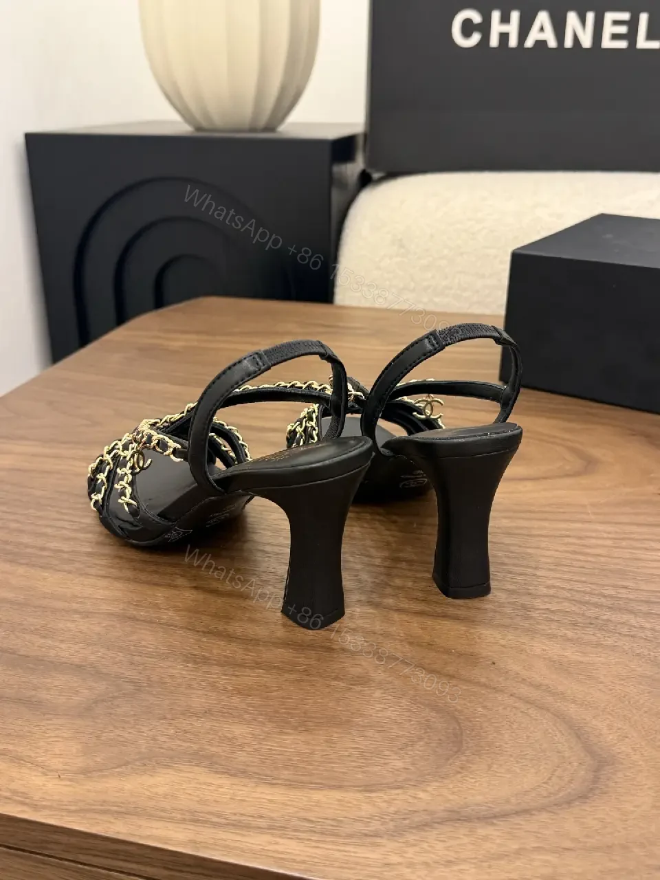 View 8 of Block-Heel Sandals: Chain-Detail, Sculpted, Elegant Style, All-Day Comfort