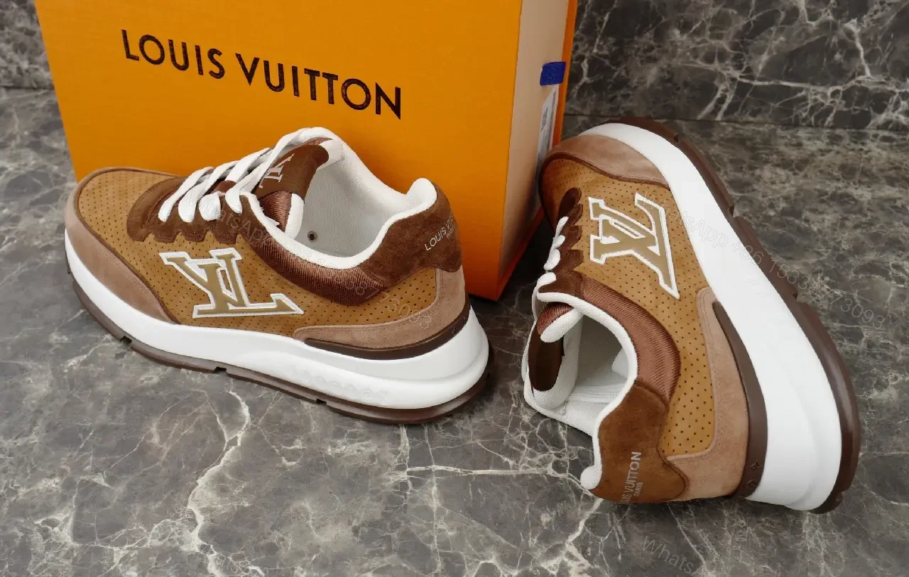 View 4 of Brown Leather Sneaker with LV Detailing - High-Top Comfort