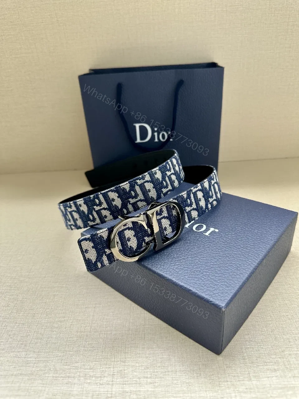 View 5 of Patterned Denim-Inspired Belt with Signature Double-Grommet Buckle