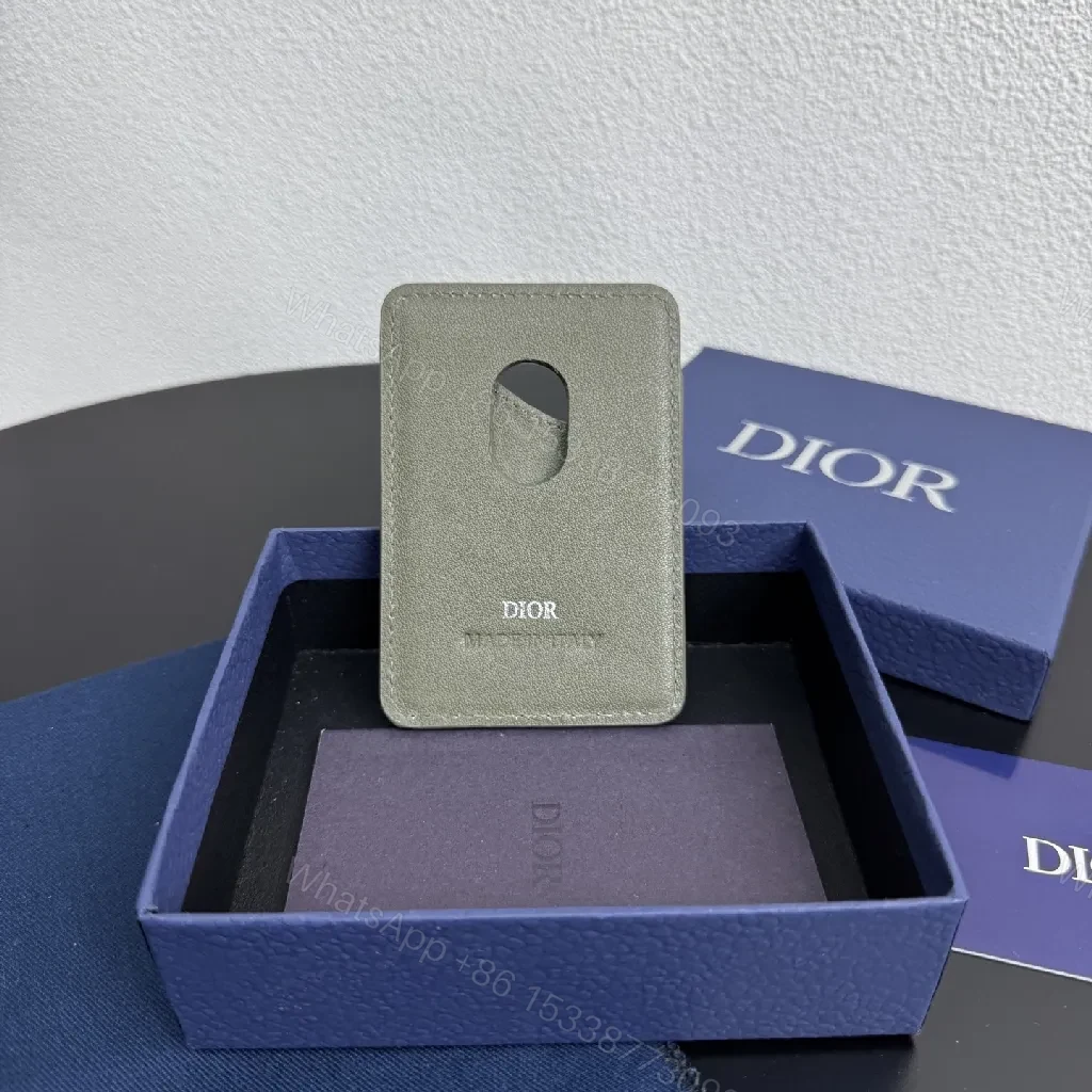 View 5 of Textured Leather Card Case with Dior Detailing - Slim Luxury Accessory