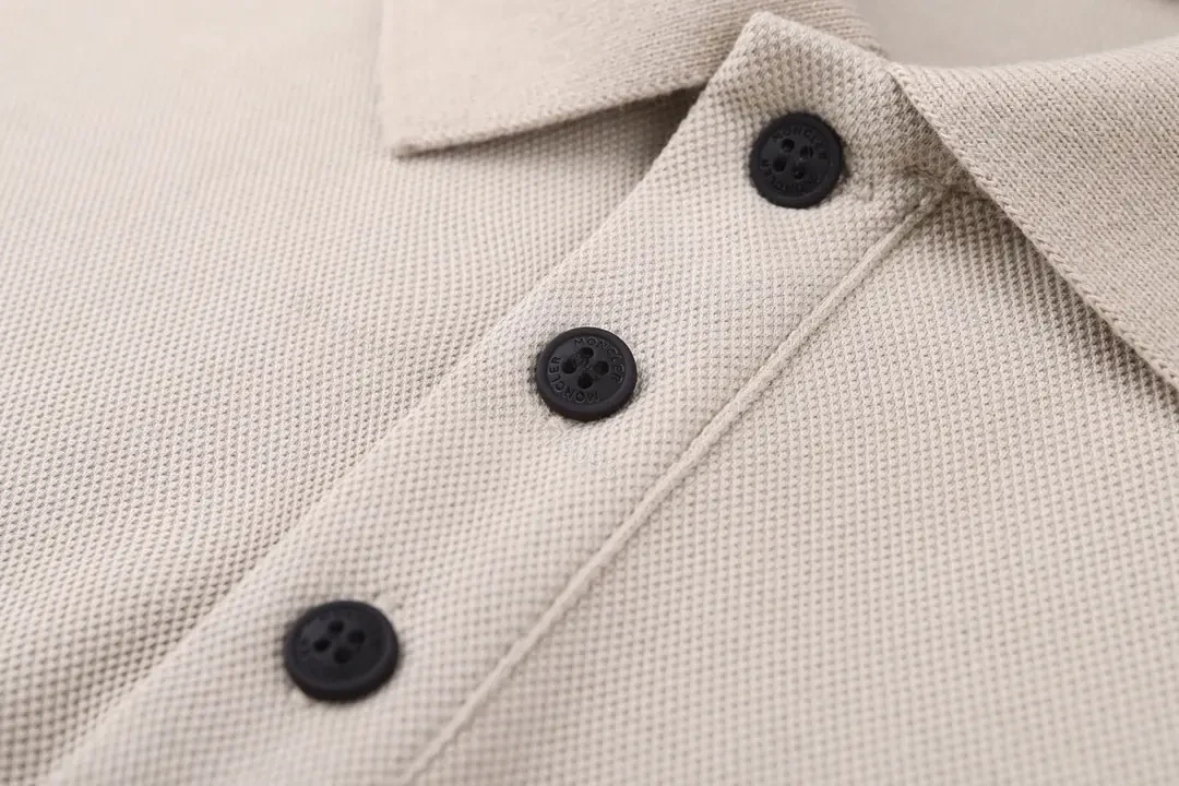 View 2 of Beige Polo Shirt Short-Sleeve Classic Collar Patch Logo Polo Hem