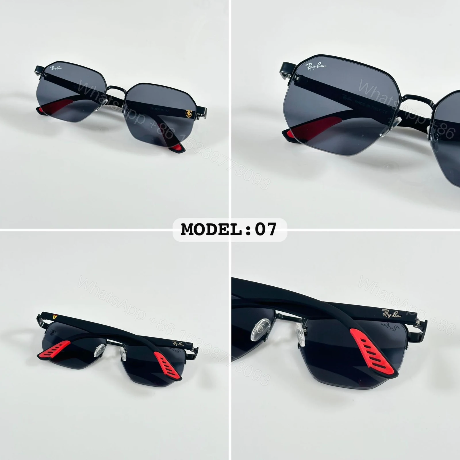 View 4 of Ray-Ban 07 Square Red-Accented Metal Sunglasses