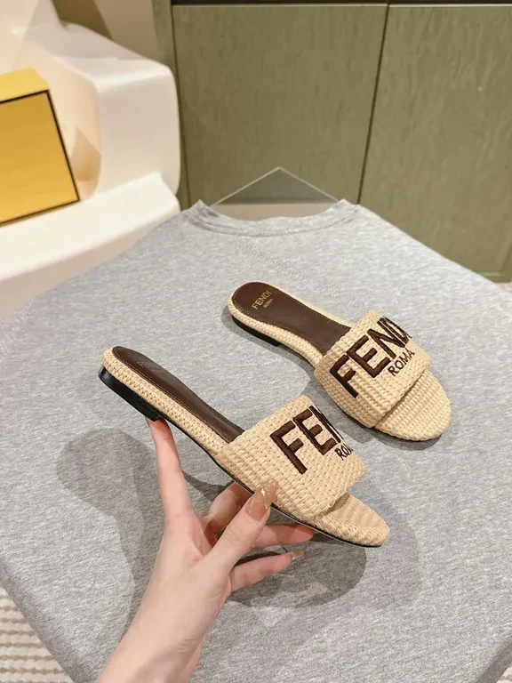 View 8 of Raffia + Leather? Not applicable. Wait. Bold Logo Raffia Slide â€” Luxury Resort Footwear