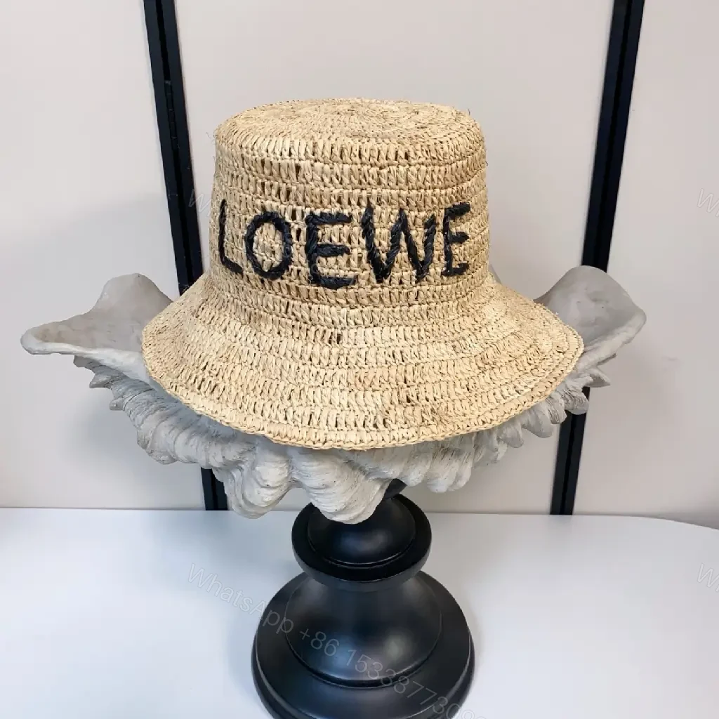View 6 of Natural Straw Hat with LOEWE-Style Print - Lightweight, Sun-Shielding Cap