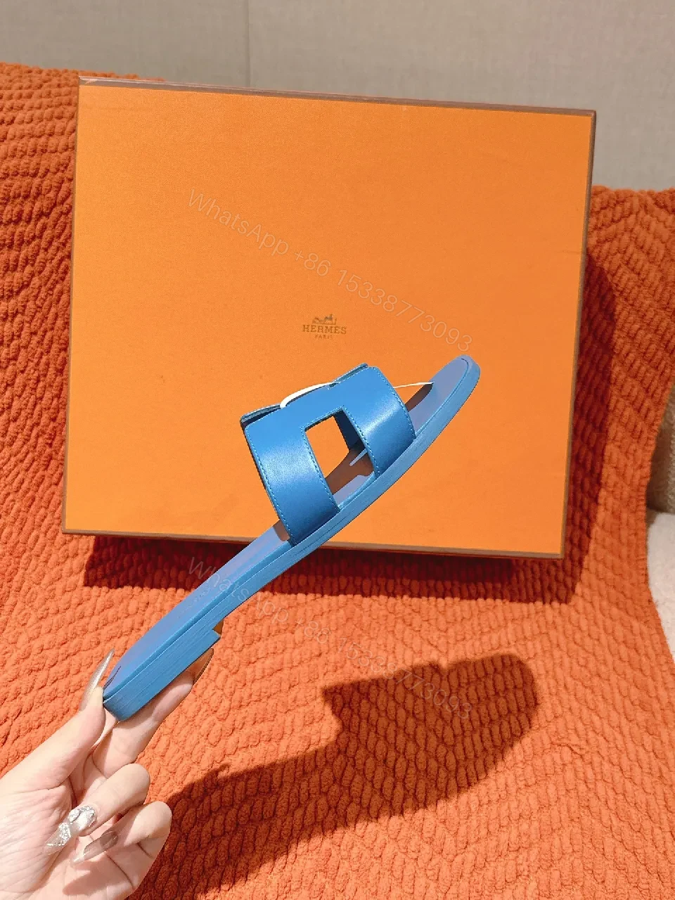 View 8 of Blue Leather Signature Sandals – Urban Luxe Comfort, Everyday Style
