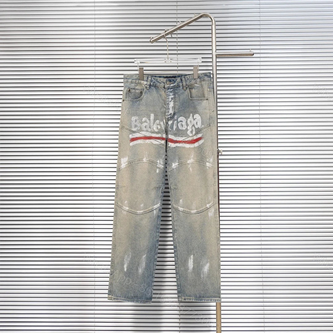 Balenciaga 高仿男士淺卡其牛仔褲 破損仿舊復刻潮款 — view 1