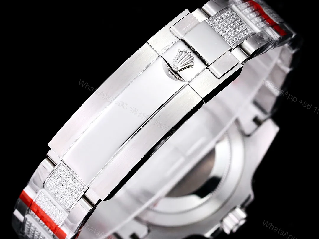 View 8 of Rolex Submariner White Diamond Replica 42MM Exclusive Blue Baguette Bezel Steel Oyster Bracelet RG-ROLEX-SUB-WHITE-DIAMOND-42