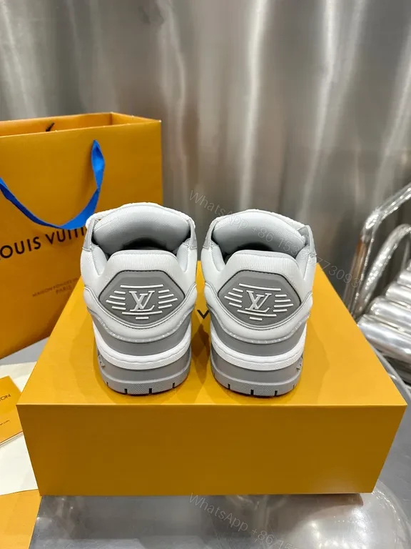 View 8 of White LV-Inspired Luxury High-Top Sneaker with Texture and Comfort
