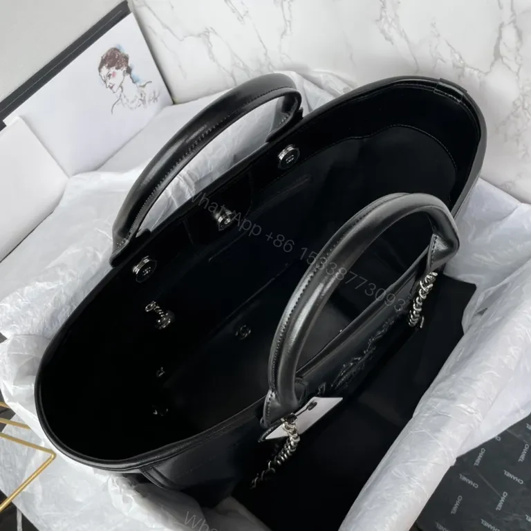 View 8 of Chic Parisian-Style Tote: Faux Leather, Chain-Strap Luxe Tote