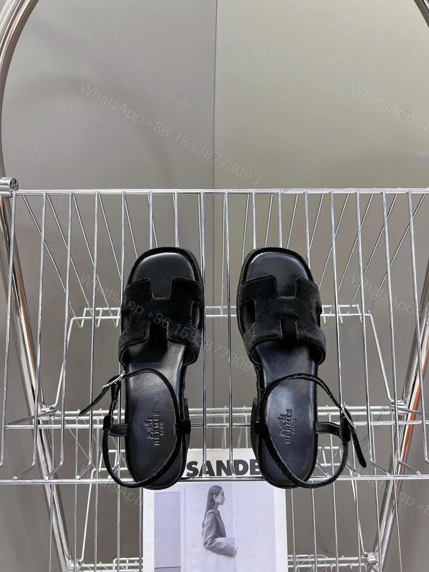 View 2 of Hermes Women Black Suede Leather Sandals