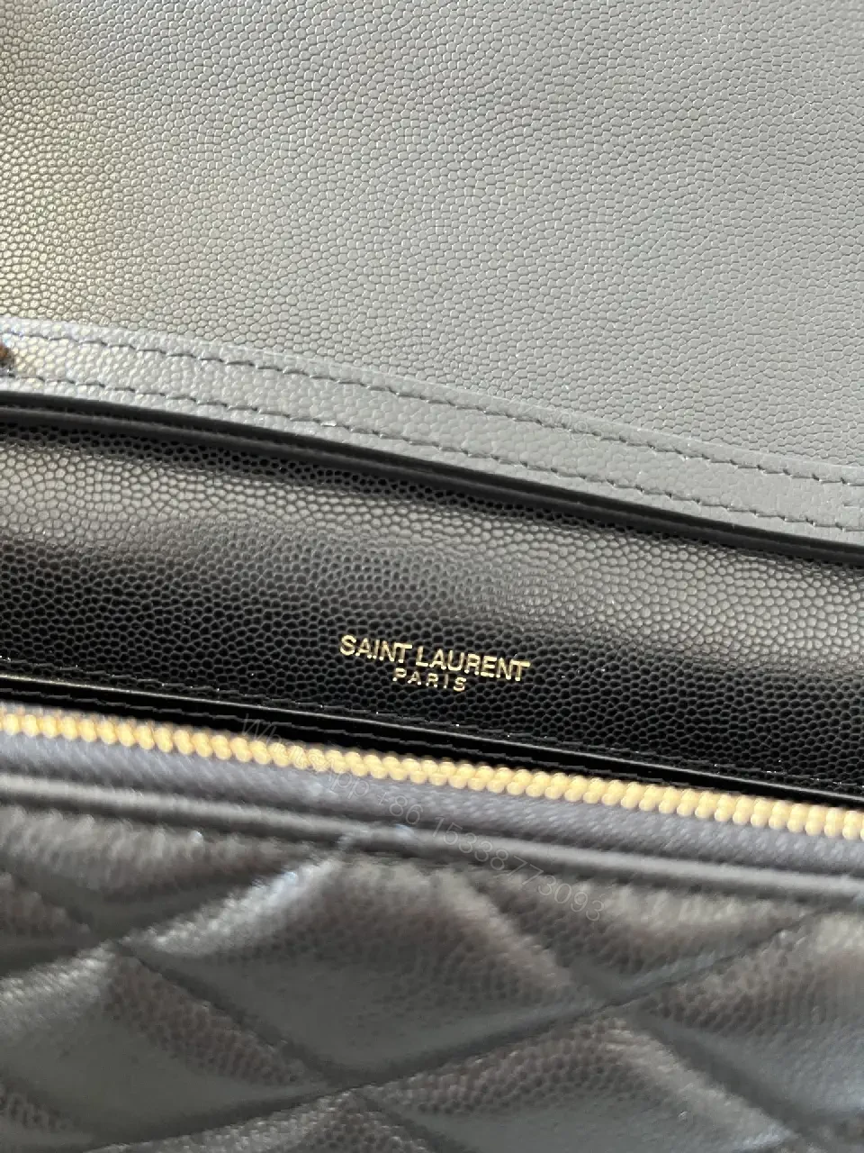 View 7 of Black Diamond Quilted Leather Flap Crossbody Bag with YSL Monogram Clasp