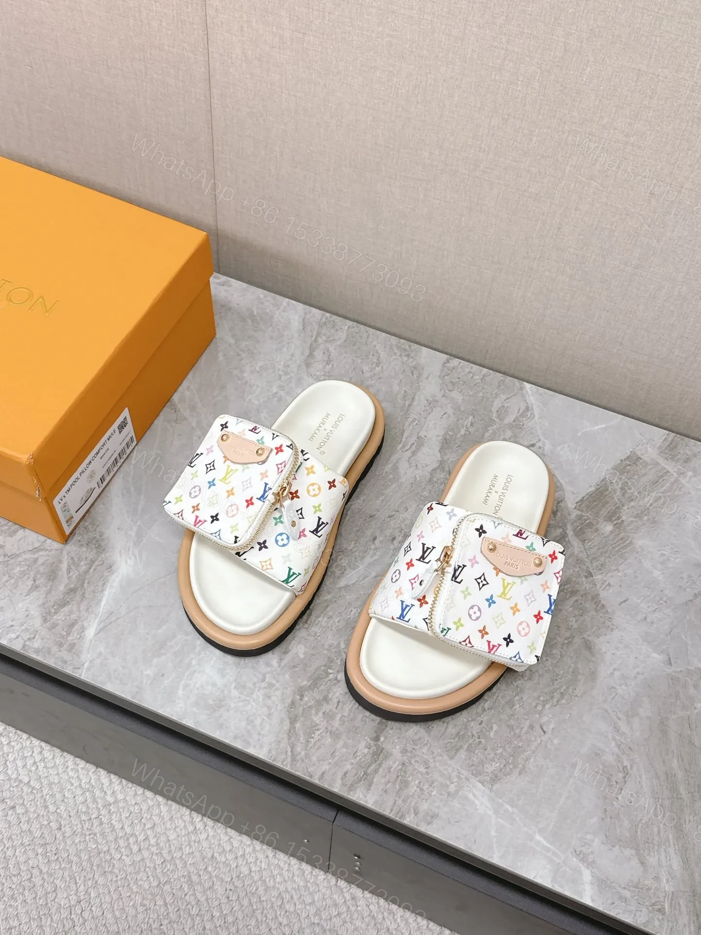 View 4 of LV Women White Leather Multicolor Logo Mules