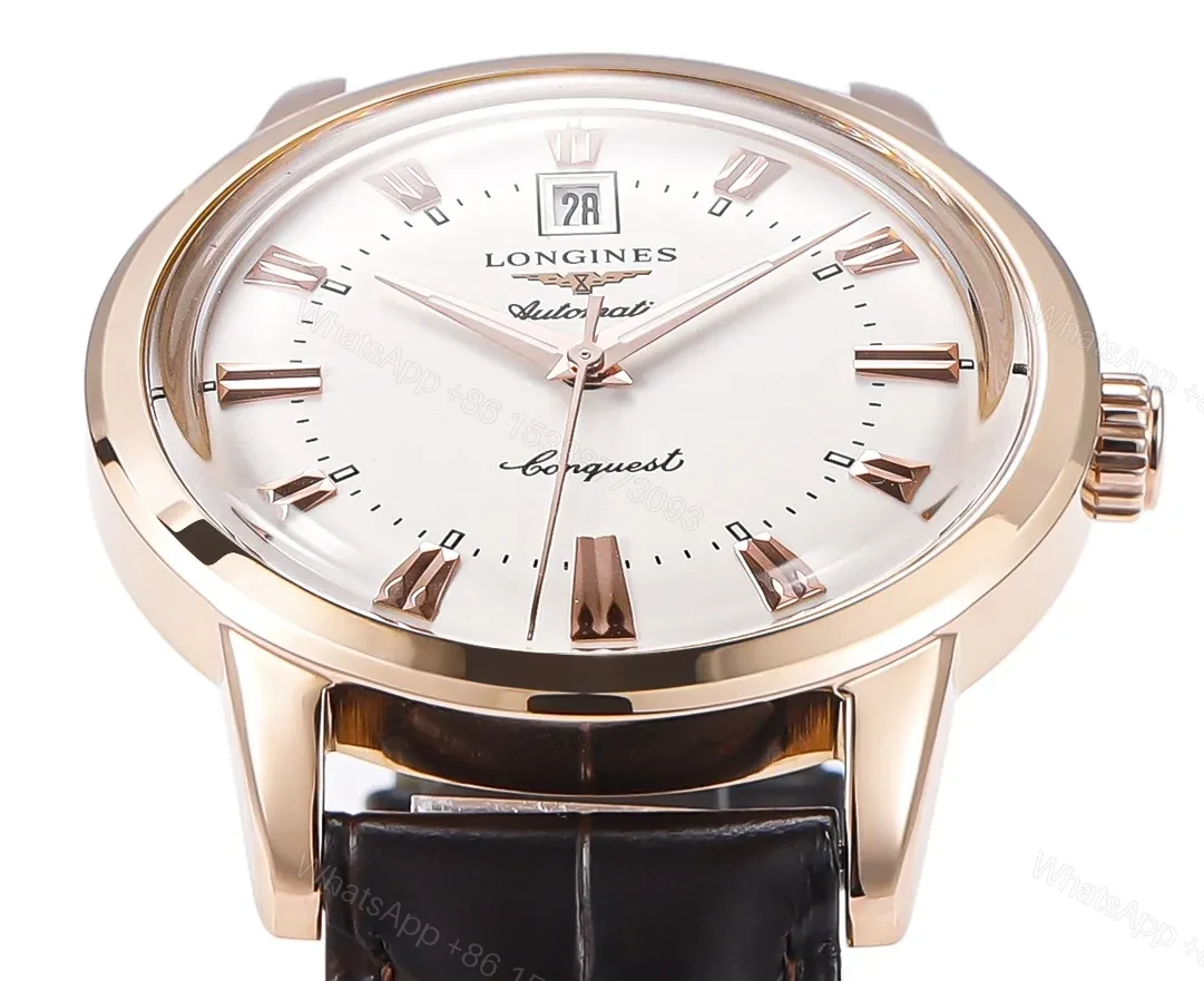 View 2 of Longines Conquest Classic Re Edition Cyclops Watch Rose Gold with Brown Leather Strap