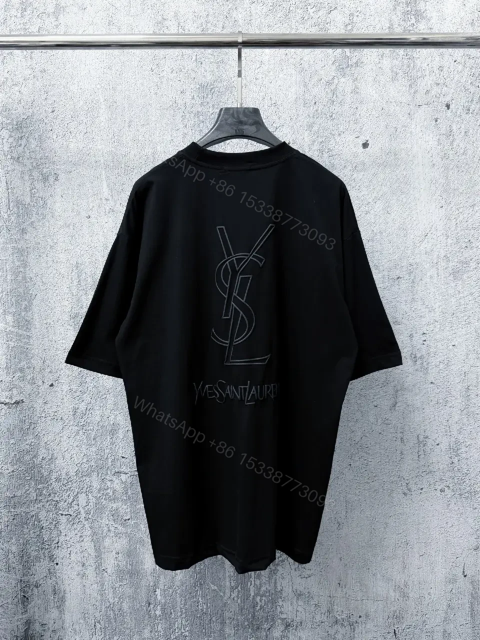 View 2 of Black Knit Tee, Subtle Logo, Oversized Comfort + Luxury Finish