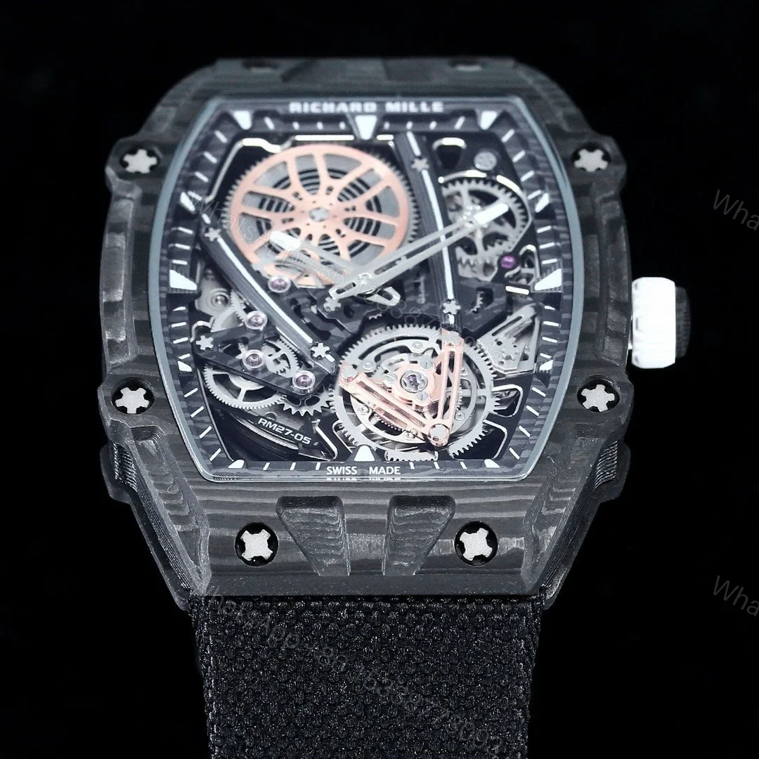 View 4 of Richard Mille RM27-05 Rafael Nadal Flying Tourbillon Watch Carbon TPT Skeleton 38g Ultra Light Ultra Thin 9MM Premium Edition RM-RM27-05-RN-CF-FLY38