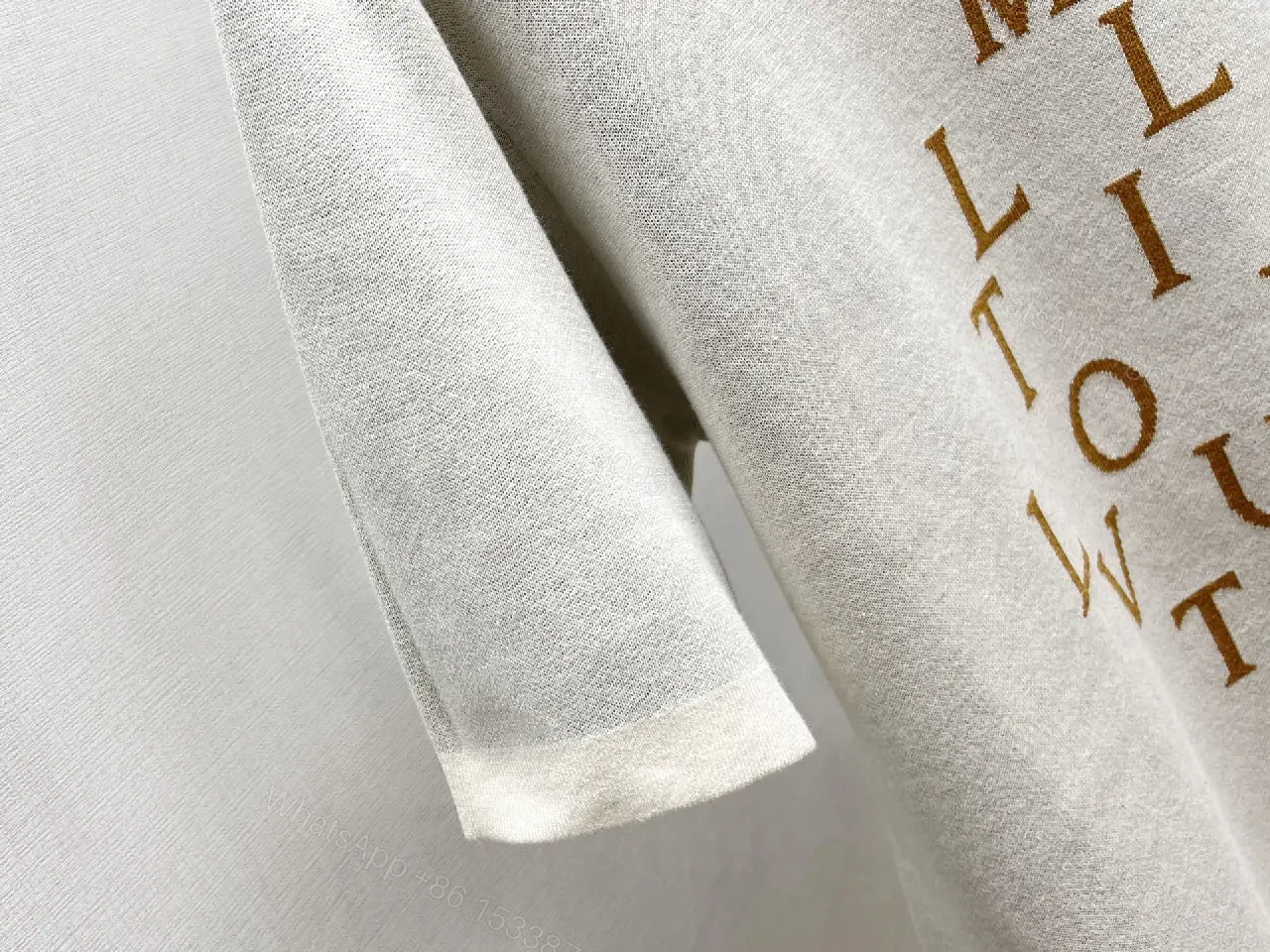 View 9 of Light Beige Crewneck T-Shirt with Gold-Brown Circular LV Print