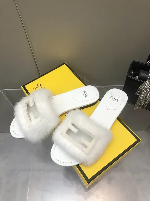 View 7 of White Faux-Fur Rim Slide Sandals: Luxury Comfort, Minimalist Chic