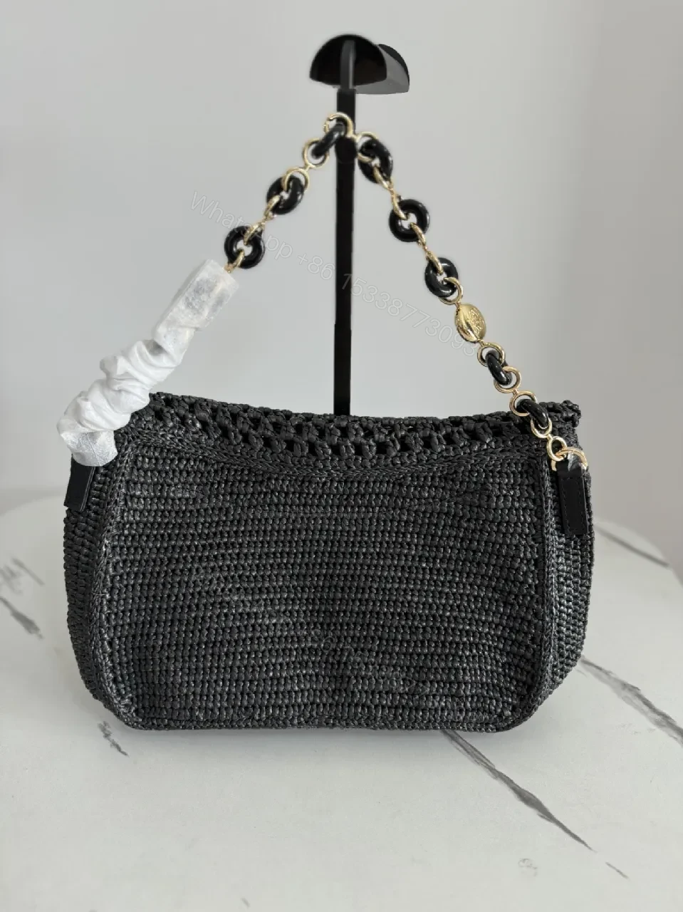 View 8 of Knotted Texture Black Chain Handbag – Luxe, All‐Day Chic