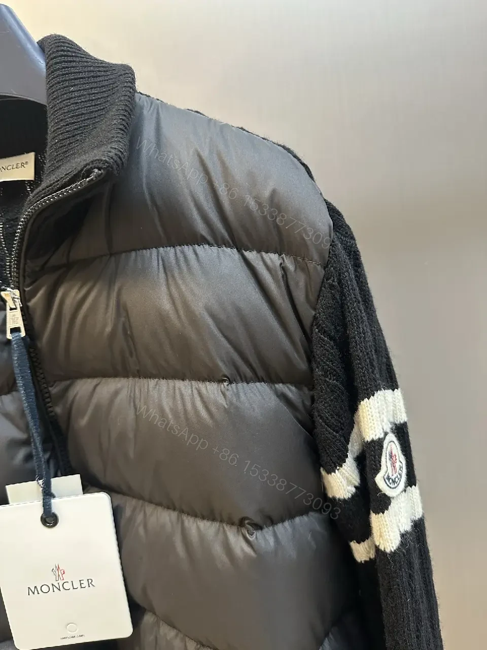 View 5 of Tech-Inspired Quilted Jacket with Knit Sleeves - Versatile Outerwear