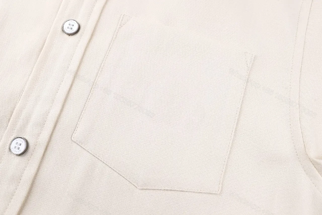 View 4 of Beige Cotton Shirt Jacket with Black Stripes, Louis Vuitton, Short Sleeve, Front Pocket, Classic Style