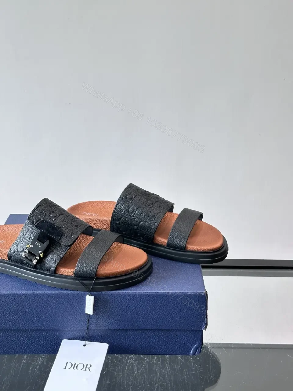 View 6 of Black Leather Dior Sandals Casual Comfort Slide